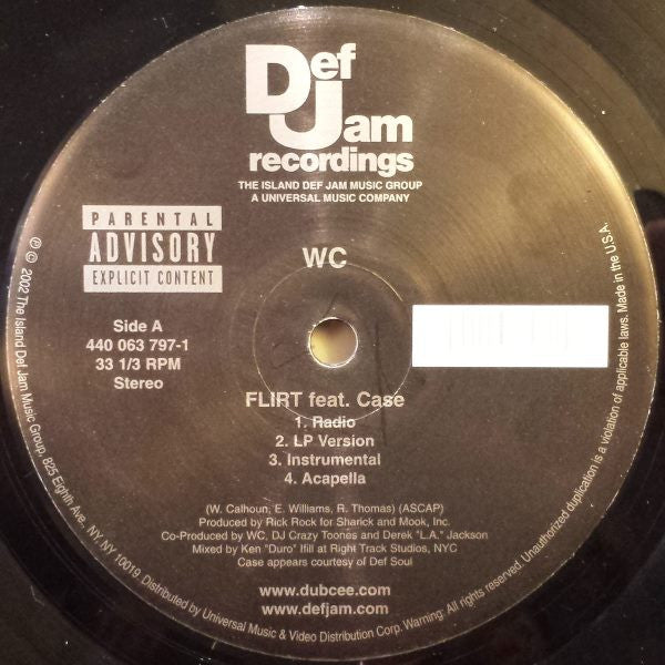 WC - Flirt / Throw Ya Hood Up (Vinyl, 12") Very Good Plus (VG+) / Very Good (VG)
