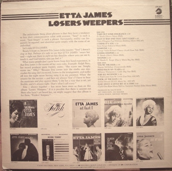 Etta James - Losers Weepers (Vinyl, LP, Album, Stereo) Very Good Plus (VG+) / Good (G)