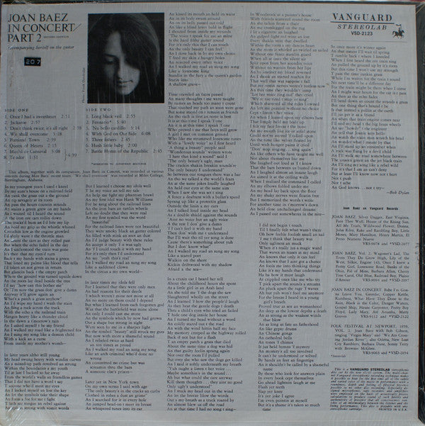 Joan Baez - In Concert Part 2 (Vinyl, LP, Album, Stereo) Very Good Plus (VG+) / Very Good (VG)