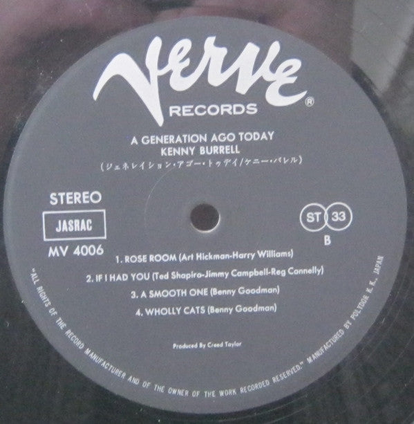 Kenny Burrell - A Generation Ago Today (Vinyl, LP, Album, Reissue, Stereo) Very Good Plus (VG+) / Very Good Plus (VG+)