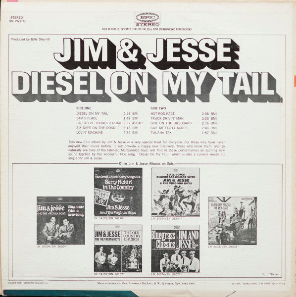 Jim & Jesse - Diesel On My Tail (Vinyl, LP, Album, Reissue, Stereo) Very Good (VG) / Very Good (VG)