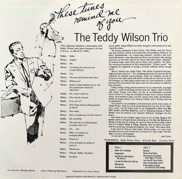 Teddy Wilson Trio - These Tunes Remind Me Of You (Vinyl, LP, Album, Reissue, Mono) Very Good Plus (VG+) / Very Good (VG)