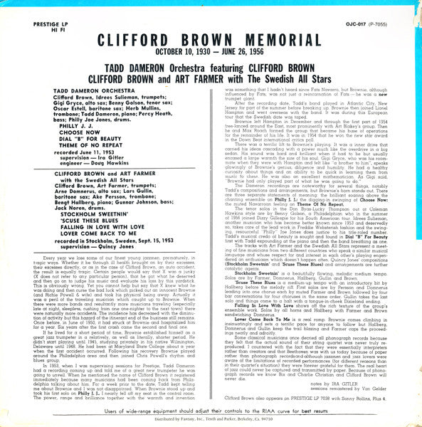 Clifford Brown - Memorial (Vinyl, LP, Compilation, Reissue, Remastered, Mono) Very Good Plus (VG+) / Very Good Plus (VG+)