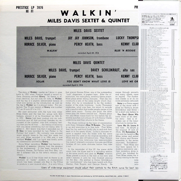 Miles Davis All Stars - Walkin' (Vinyl, LP, Album, Mono, Reissue) Very Good Plus (VG+) / Very Good Plus (VG+)