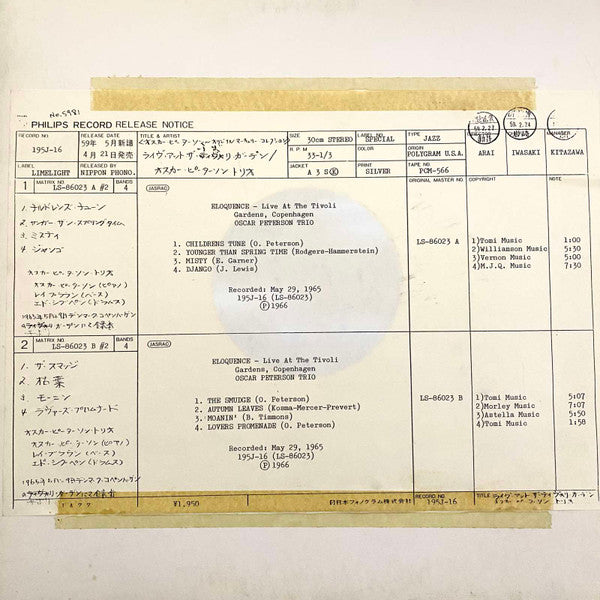 The Oscar Peterson Trio - Eloquence (Vinyl, LP, Stereo, Album) Good Plus (G+) / Good Plus (G+)