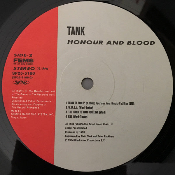 Tank (6) - Honour And Blood (Vinyl, LP, Album) Very Good (VG) / Good Plus (G+)