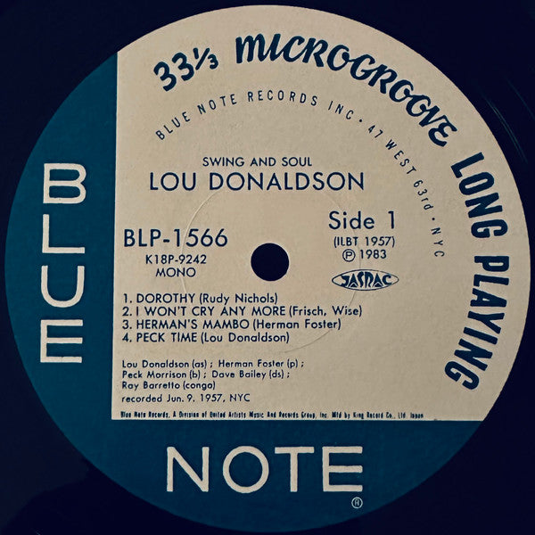 Lou Donaldson Quintet - Swing And Soul (Vinyl, LP, Album, Mono, Reissue) Near Mint (NM or M-) / Very Good Plus (VG+)