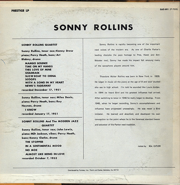 Sonny Rollins - Sonny Rollins With The Modern Jazz Quartet (Vinyl, LP, Album, Reissue, Mono) Good Plus (G+) / Very Good (VG)