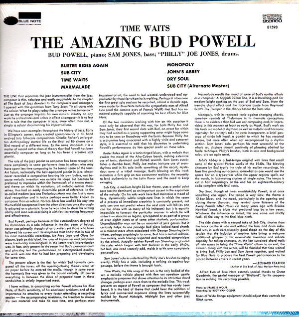 Bud Powell - The Amazing Bud Powell, Vol. 4 - Time Waits (Vinyl, LP, Album, Reissue, Stereo) Very Good Plus (VG+) / Good (G)