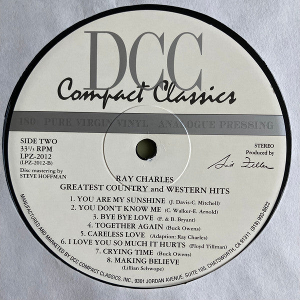 Ray Charles - Greatest Country & Western Hits (Vinyl, LP, Compilation, Limited Edition, Numbered, Remastered) Mint (M) / Mint (M)