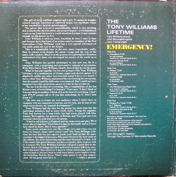 The Tony Williams Lifetime - Emergency! (2xVinyl, LP, Album) Very Good (VG) / Very Good (VG)