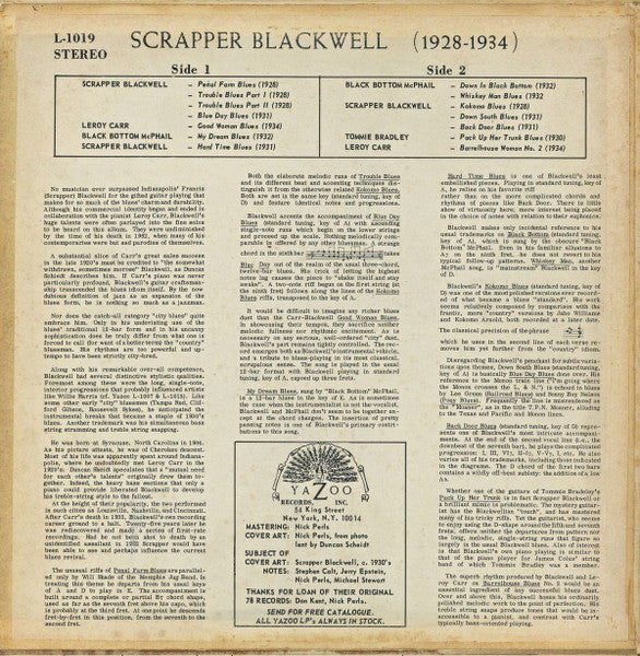 Scrapper Blackwell - The Virtuoso Guitar Of Scrapper Blackwell (Vinyl, LP, Compilation) Very Good (VG) / Very Good Plus (VG+)