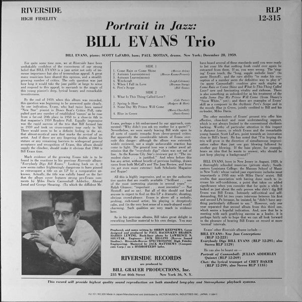 The Bill Evans Trio - Portrait In Jazz (Vinyl, LP, Album, Reissue, ...