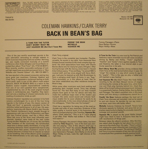 Coleman Hawkins - Back In Bean's Bag (Vinyl, LP, Partially Mixed, Reissue, Stereo) Very Good Plus (VG+) / Near Mint (NM or M-)