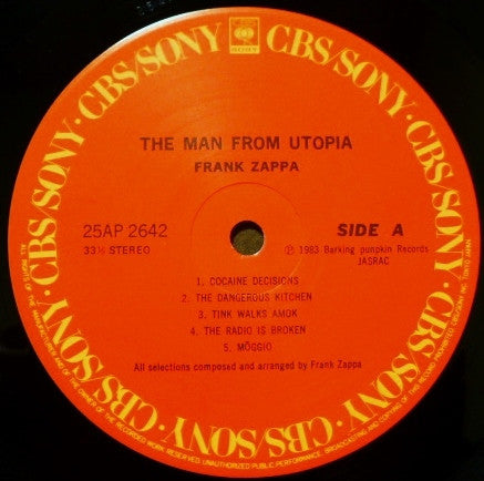 Frank Zappa - The Man From Utopia = ハエ・ハエ・カ・カ・カ・ザッパ・パ！ (Vinyl, LP, Album) Very Good Plus (VG+) / Very Good Plus (VG+)