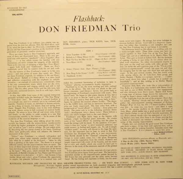 Don Friedman Trio - Flashback (Vinyl, LP, Album, Reissue, Stereo) Near Mint (NM or M-) / Very Good Plus (VG+)