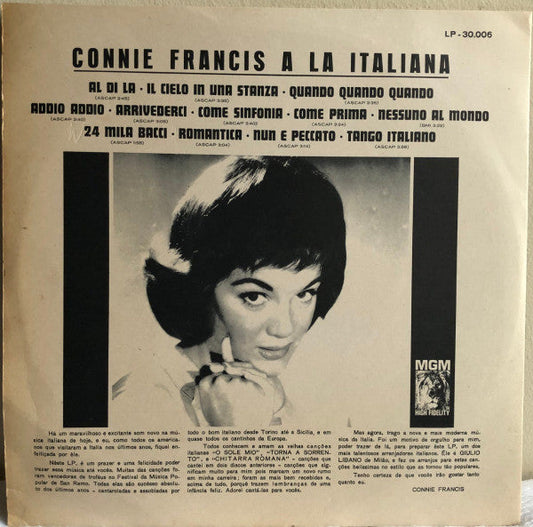 Connie Francis - A La Italiana (Vinyl, LP, Album, Mono) Good Plus (G+) / Very Good (VG)