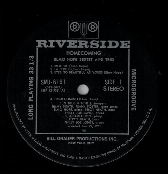 Elmo Hope Sextet - Homecoming! (Vinyl, LP, Album, Reissue, Stereo) Very Good (VG) / Very Good (VG)
