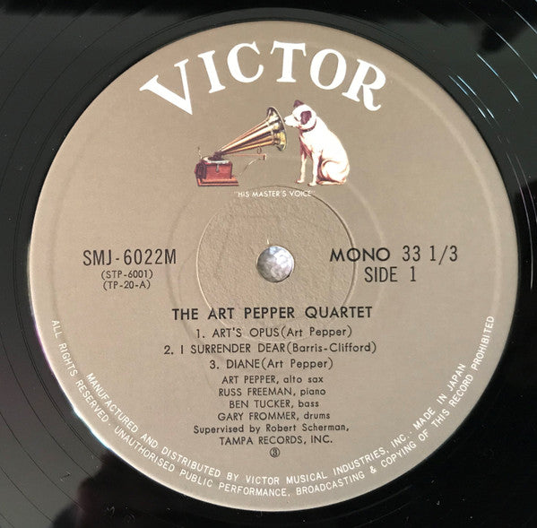 Art Pepper Quartet - The Art Pepper Quartet (Vinyl, LP, Album, Mono, Reissue) Very Good (VG) / Very Good (VG)