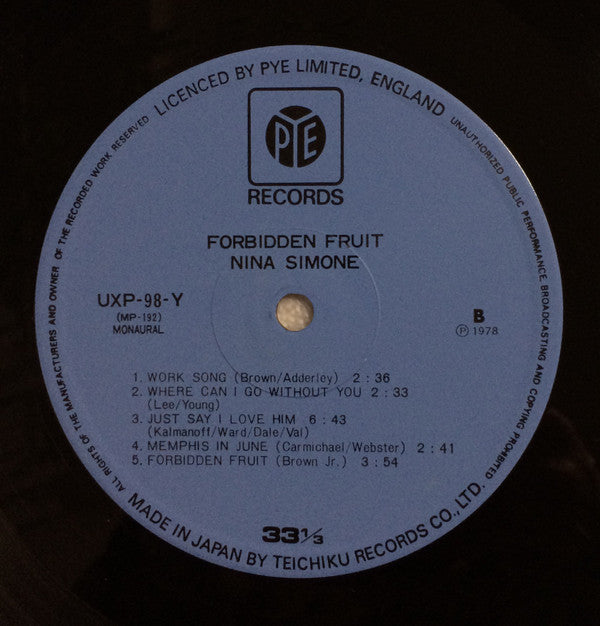 Nina Simone - Forbidden Fruit (Vinyl, LP, Album, Reissue, Mono) Very Good Plus (VG+) / Very Good (VG)