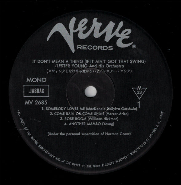 Lester Young And His Orchestra - It Don't Mean A Thing (If It Ain't Got That Swing) (Vinyl, LP, Album, Reissue, Mono) Very Good (VG) / Very Good (VG)