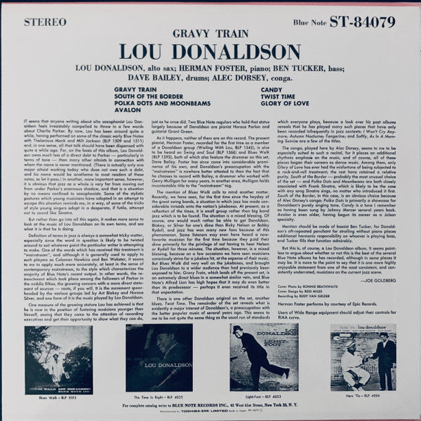 Lou Donaldson - Gravy Train (Vinyl, LP, Album, Limited Edition, Reissue, Stereo) Very Good Plus (VG+) / Very Good Plus (VG+)