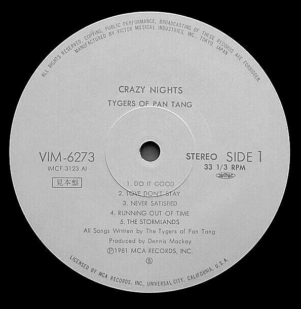 Tygers Of Pan Tang - Crazy Nights (Vinyl, LP, Album, Promo, Stereo) Very Good Plus (VG+) / Very Good Plus (VG+)