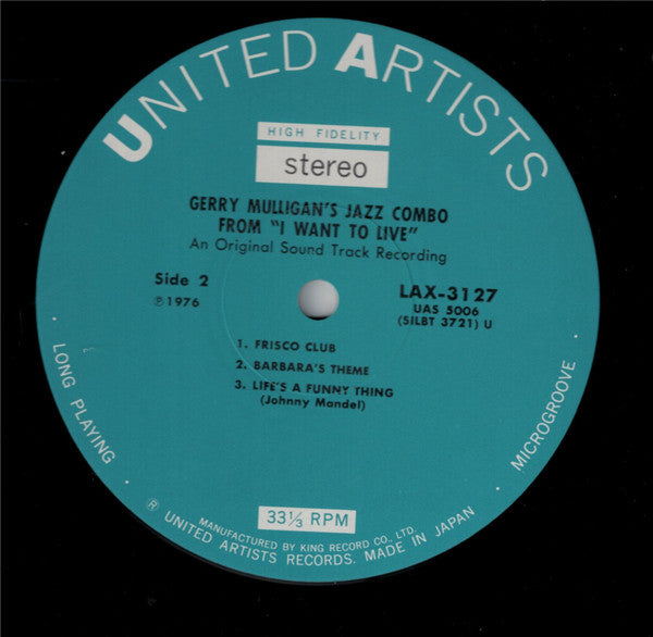 Gerry Mulligan - The Jazz Combo From "I Want To Live!" (Vinyl, LP, Album, Limited Edition, Reissue, Stereo) Very Good (VG) / Very Good (VG)