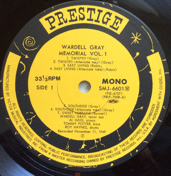 Wardell Gray - Memorial Volume 1 (Vinyl, LP, Album, Reissue, Remastered, Mono) Very Good (VG) / Very Good (VG)