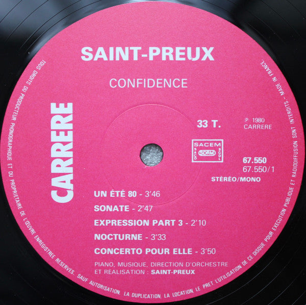 Saint-Preux - Confidence (Vinyl, LP, Album, Stereo) Very Good (VG) / Very Good (VG)