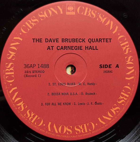 The Dave Brubeck Quartet - At Carnegie Hall (2xVinyl, LP, Album, Stereo, Reissue) Very Good Plus (VG+) / Very Good Plus (VG+)