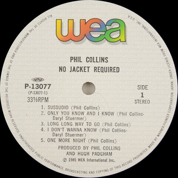 Phil Collins - No Jacket Required (Vinyl, LP, Album) Very Good Plus (VG+) / Very Good Plus (VG+)
