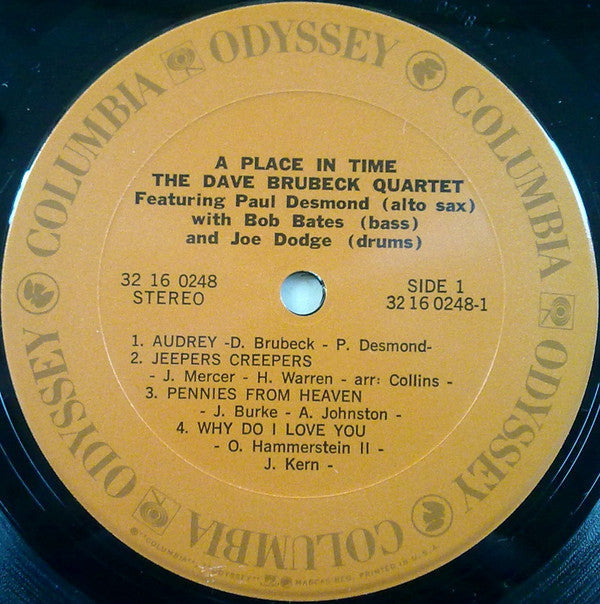 The Dave Brubeck Quartet - A Place In Time (Vinyl, LP, Album, Reissue, Stereo) Very Good (VG) / Fair (F)