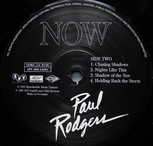 Paul Rodgers - Now (Vinyl, LP, Album) Very Good Plus (VG+) / Very Good (VG)