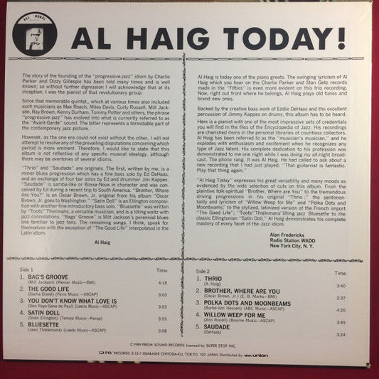 Al Haig - Today! (Vinyl, LP) Very Good Plus (VG+) / Near Mint (NM or M-)