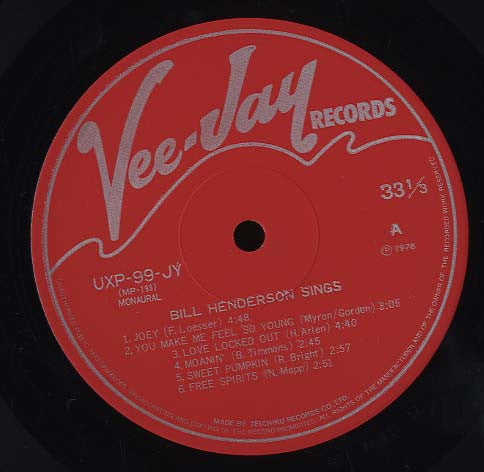 Bill Henderson (3) - Sings (Vinyl, LP, Album, Reissue) Very Good Plus (VG+) / Very Good Plus (VG+)