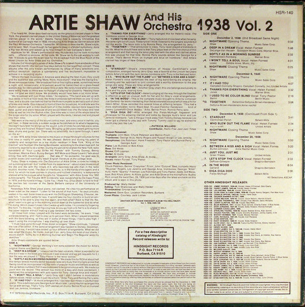 Artie Shaw And His Orchestra - The Uncollected Artie Shaw, Vol. 2, 1938 (Vinyl, LP, Album, Mono) Very Good Plus (VG+) / Very Good Plus (VG+)