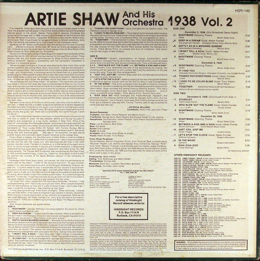 Artie Shaw And His Orchestra - The Uncollected Artie Shaw, Vol. 2, 1938 (Vinyl, LP, Album, Mono) Very Good Plus (VG+) / Very Good Plus (VG+)