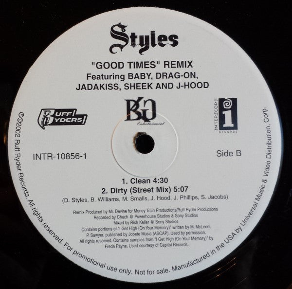 Styles P - Good Times (Remix) (Vinyl, 12", Promo) Very Good Plus (VG+) / Very Good Plus (VG+)