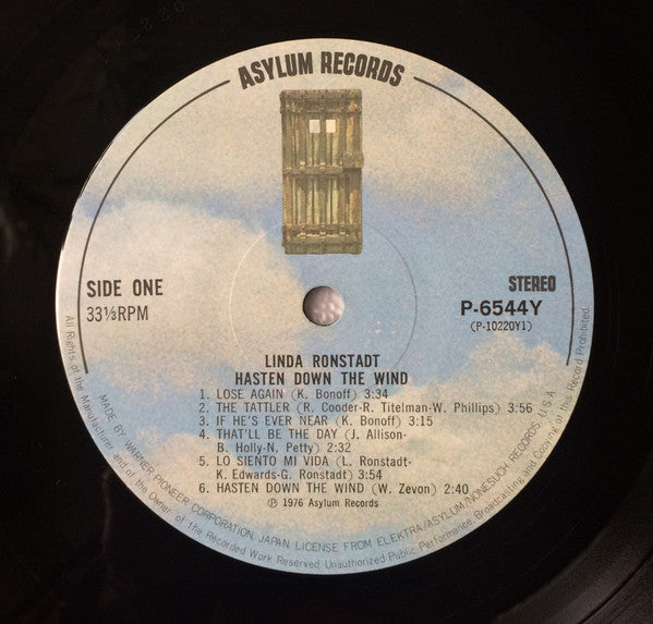 Linda Ronstadt - Hasten Down The Wind = 風にさらわれた恋 (Vinyl, LP, Album, Reissue, Stereo) Very Good Plus (VG+) / Very Good (VG)
