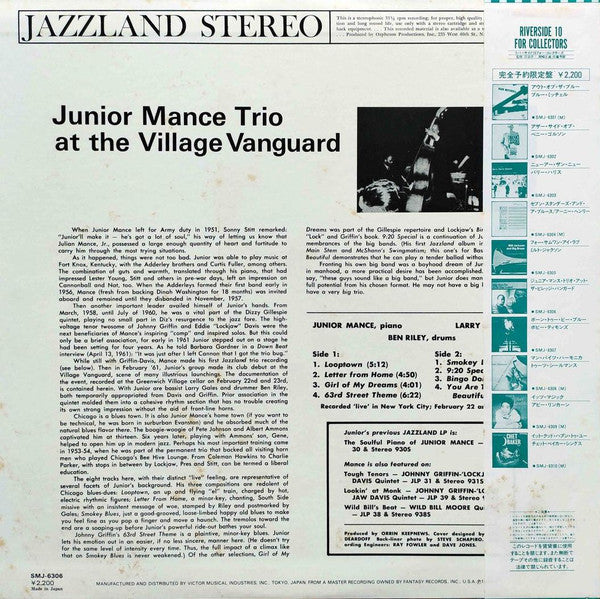 Junior Mance Trio - At The Village Vanguard (Vinyl, LP, Album, Reis...