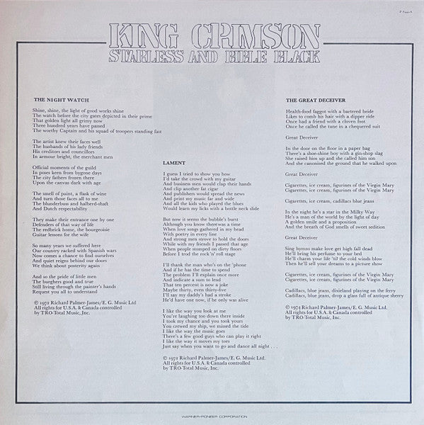 King Crimson - Starless And Bible Black = 暗黒の世界 (Vinyl, LP, Album) Near Mint (NM or M-) / Very Good (VG)