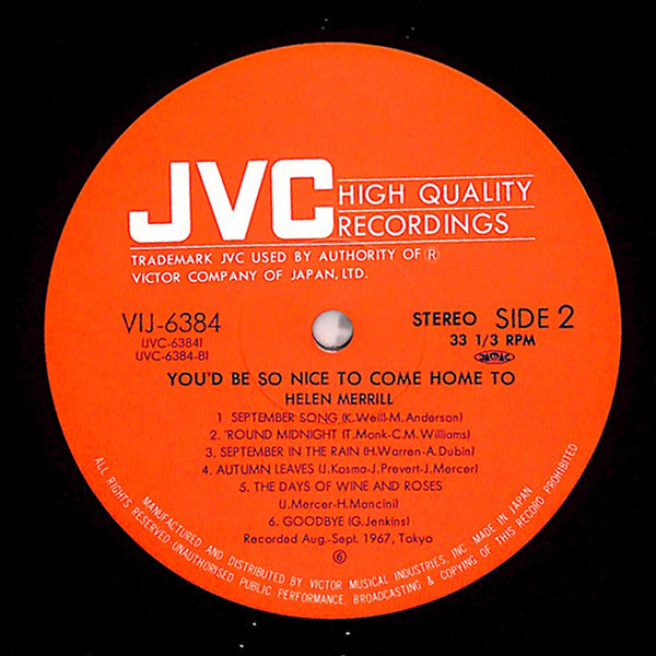 Helen Merrill - You'd Be So Nice To Come Home To (Vinyl, LP, Album, Reissue) Very Good Plus (VG+) / Very Good Plus (VG+)