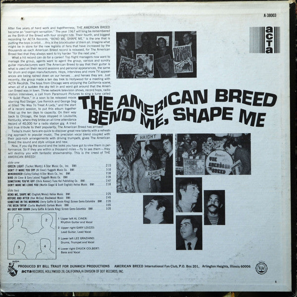The American Breed - Bend Me, Shape Me (Vinyl, LP, Album, Stereo) Very Good (VG) / Good Plus (G+)