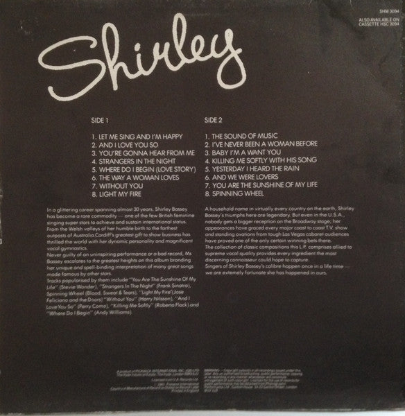Shirley Bassey - Shirley (Vinyl, LP, Compilation) Good Plus (G+) / Very Good Plus (VG+)