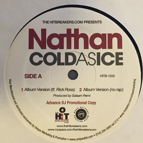 Nathan - Cold As Ice (Vinyl, 12", 33 ⅓ RPM, Promo) Very Good Plus (VG+) / Very Good (VG)