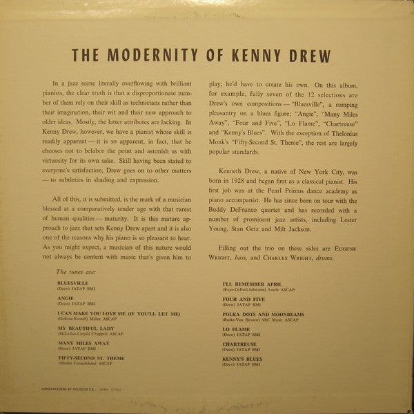 Kenny Drew - The Modernity Of Kenny Drew (Vinyl, LP, Compilation, Reissue, Mono) Very Good Plus (VG+) / Very Good Plus (VG+)