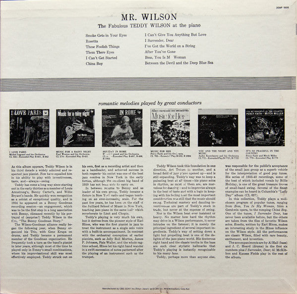 Teddy Wilson - Mr. Wilson (The Fabulous Teddy Wilson At The Piano) ...