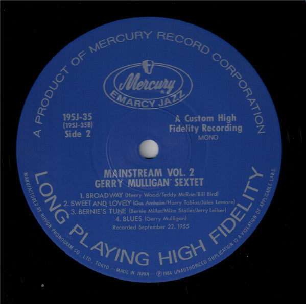 Gerry Mulligan And His Sextet - Mainstream Of Jazz Vol. 2 (Vinyl, LP, Album, Mono) Very Good Plus (VG+) / Very Good Plus (VG+)