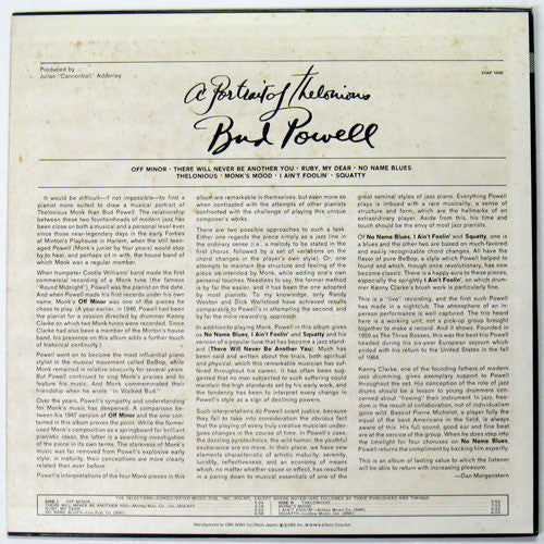 Bud Powell - A Portrait Of Thelonious (Vinyl, LP, Album, Stereo) Very Good Plus (VG+) / Very Good Plus (VG+)